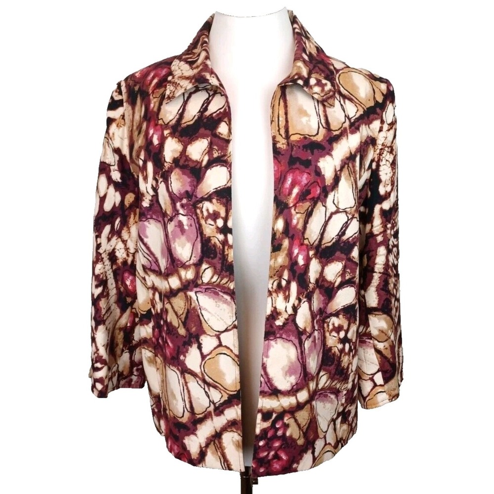 Alfred Dunner Jacket Womens 8 Multicolor Abstract Mosaic‎ Print Faux Suede Lined